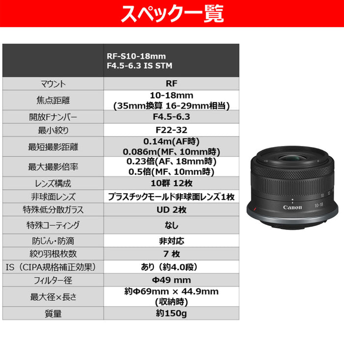 Canon RF-S10-18ISSTM RFレンズ RF-S10-18mm F4.5-6.3 IS STM