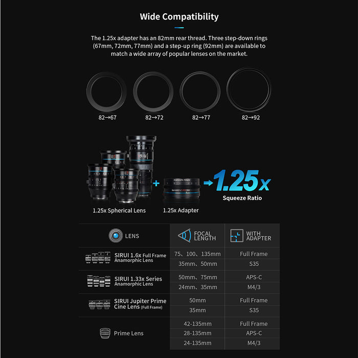 SIRUI ADP125X-JP 1.25xアナモルフィックレンズアダプター