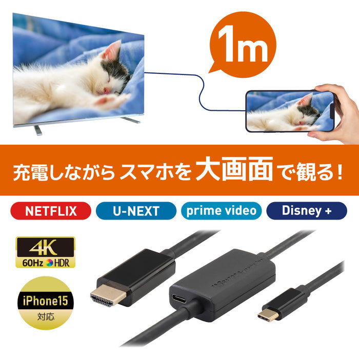 RATOC RS-UCHD4K60-1M USB Type-C to HDMI 変換ケーブル(PD対応) 1m