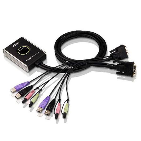 ATEN CS682 2ポート USB DVI/オーディオ ケーブルKVMスイッチ(ワイヤードリモコン付)